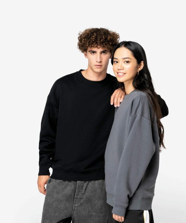 Pull col rond premium unisexe  oversize en coton bio